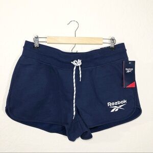 Reebok Women's Active Heathered Knit Drawstring Pockets Navy Blue Shorts L